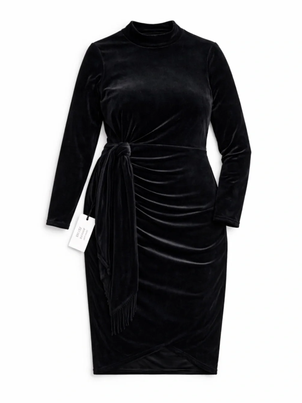 Tahari Plus Size Black Velvet Mock-Neck Draped Bodycon Dress 20W NWT - Picture 4 of 9